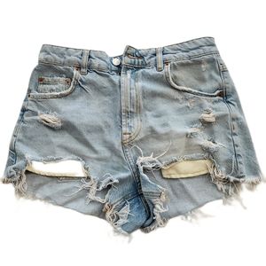 Zara Light Ripped Jean Shorts